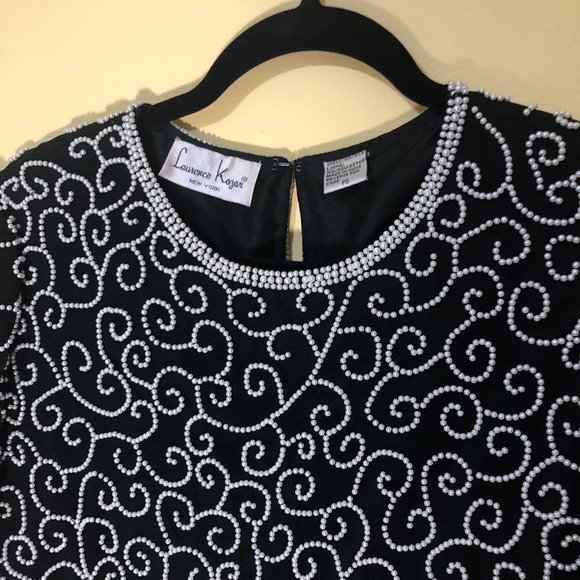 Vintage Laurence Kazar Swirl Pearl Beaded Silk Top - Picture 4 of 11